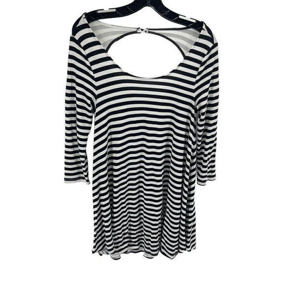 American Eagle Womens Striped Dress Cutout Back Stretch White Black Medium - Picture 9 of 10
